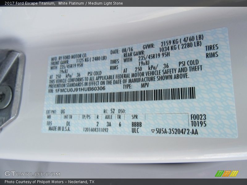 White Platinum / Medium Light Stone 2017 Ford Escape Titanium