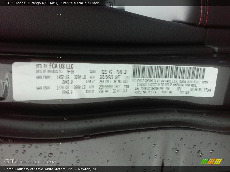Granite Metallic / Black 2017 Dodge Durango R/T AWD