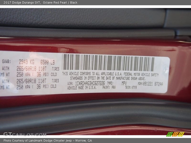 2017 Durango SXT Octane Red Pearl Color Code PRV