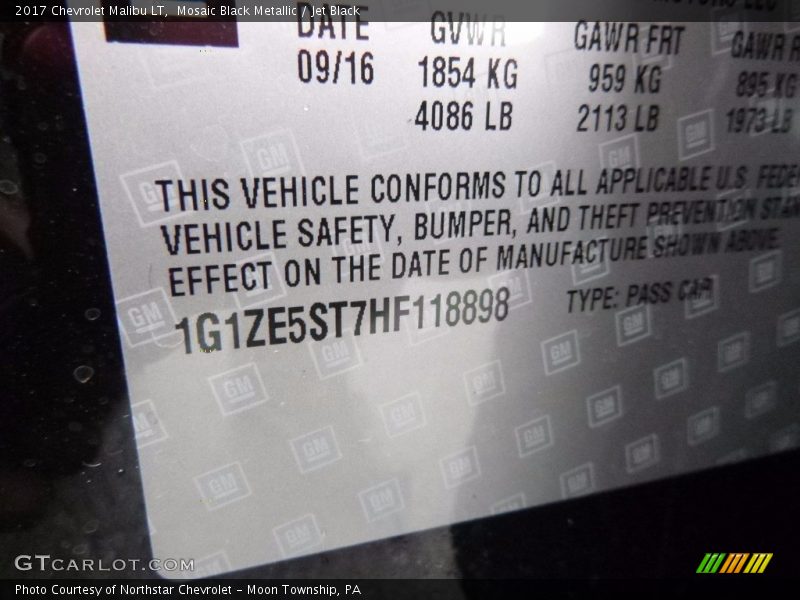 Mosaic Black Metallic / Jet Black 2017 Chevrolet Malibu LT