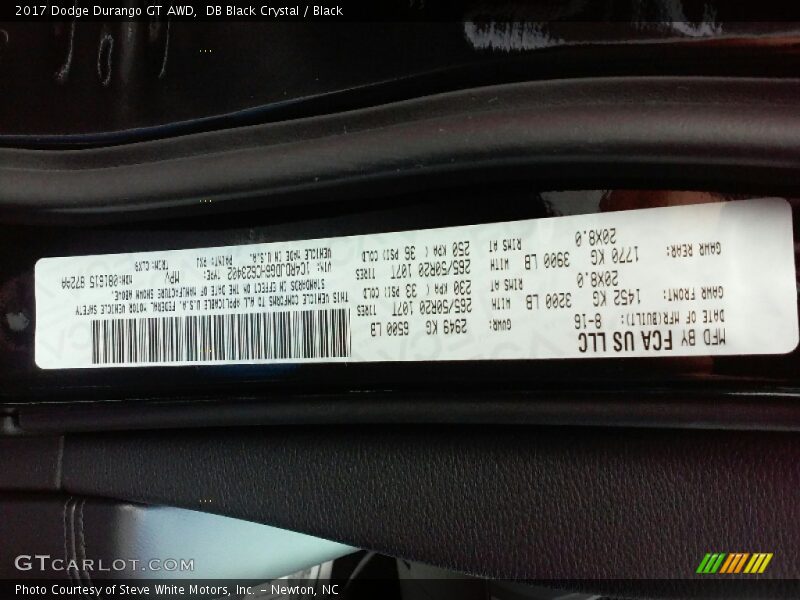 DB Black Crystal / Black 2017 Dodge Durango GT AWD