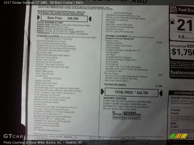  2017 Durango GT AWD Window Sticker