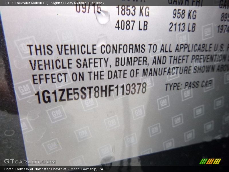 Nightfall Gray Metallic / Jet Black 2017 Chevrolet Malibu LT