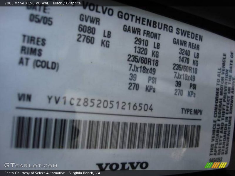 Black / Graphite 2005 Volvo XC90 V8 AWD