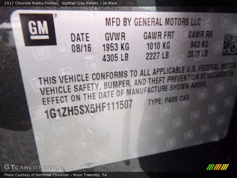 Nightfall Gray Metallic / Jet Black 2017 Chevrolet Malibu Premier