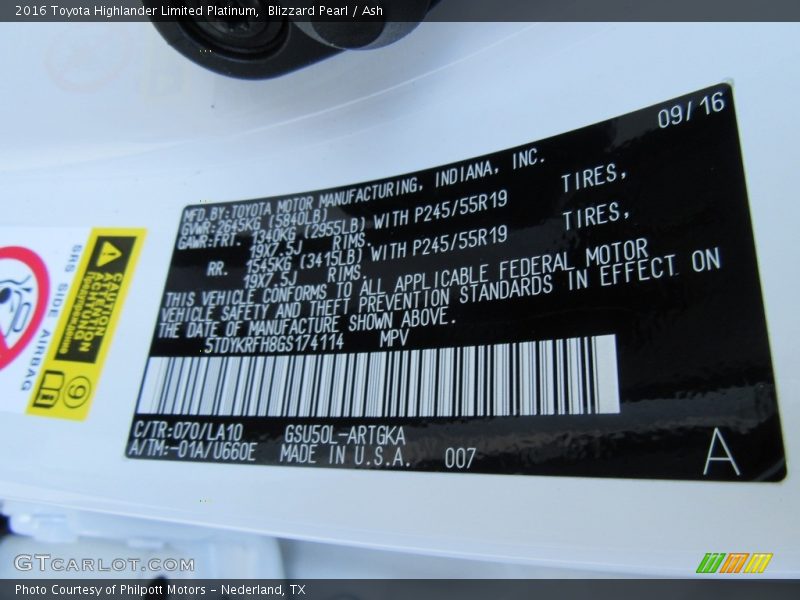 Blizzard Pearl / Ash 2016 Toyota Highlander Limited Platinum