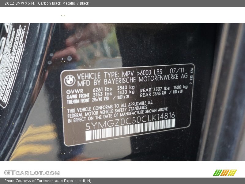 Carbon Black Metallic / Black 2012 BMW X6 M