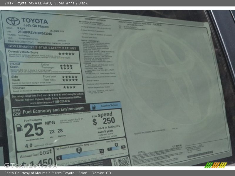 Super White / Black 2017 Toyota RAV4 LE AWD