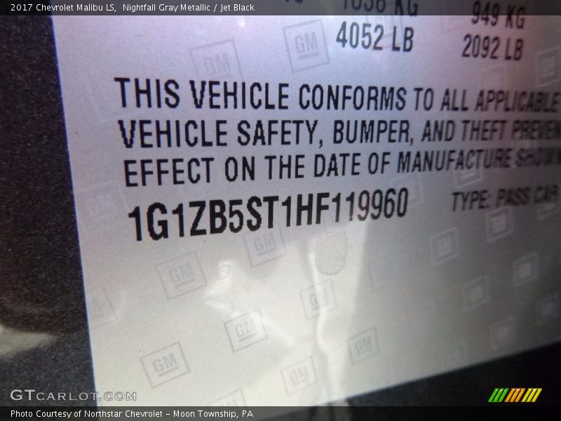 Nightfall Gray Metallic / Jet Black 2017 Chevrolet Malibu LS