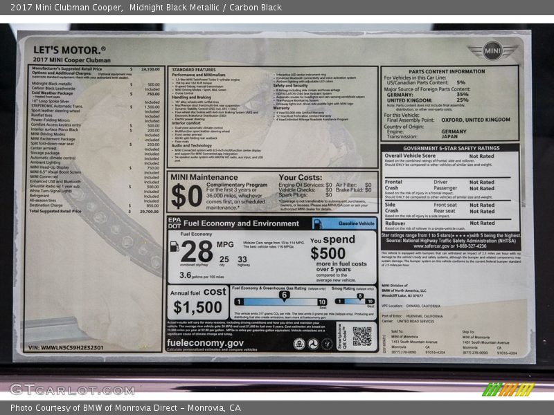 Midnight Black Metallic / Carbon Black 2017 Mini Clubman Cooper