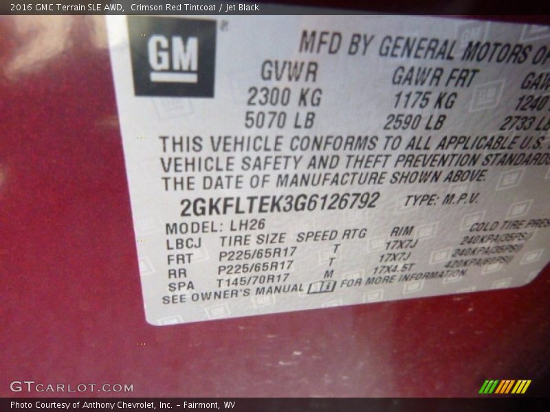 Crimson Red Tintcoat / Jet Black 2016 GMC Terrain SLE AWD