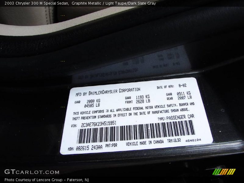 Graphite Metallic / Light Taupe/Dark Slate Gray 2003 Chrysler 300 M Special Sedan