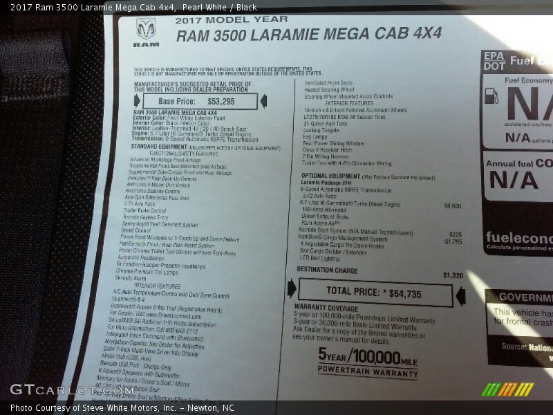  2017 3500 Laramie Mega Cab 4x4 Window Sticker