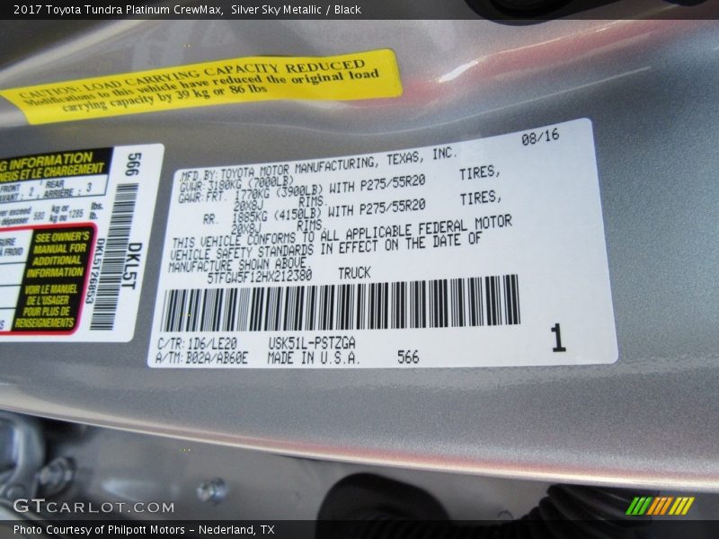 2017 Tundra Platinum CrewMax Silver Sky Metallic Color Code 1D6