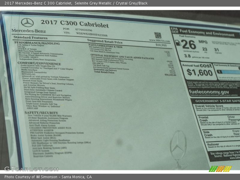  2017 C 300 Cabriolet Window Sticker