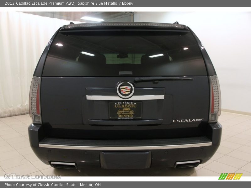 Sapphire Blue Metallic / Ebony 2013 Cadillac Escalade Premium AWD