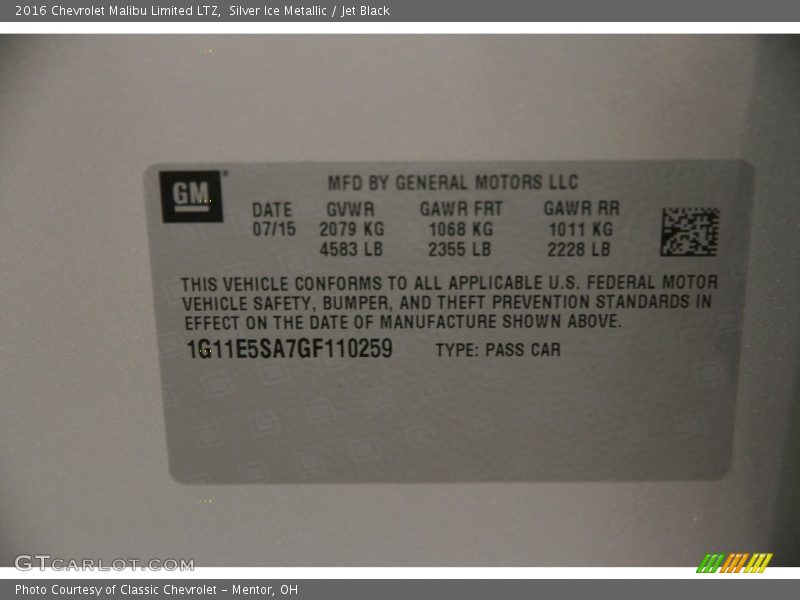 Silver Ice Metallic / Jet Black 2016 Chevrolet Malibu Limited LTZ