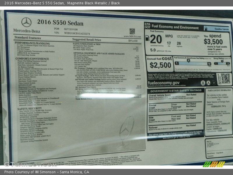 Magnetite Black Metallic / Black 2016 Mercedes-Benz S 550 Sedan
