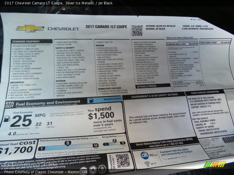 Silver Ice Metallic / Jet Black 2017 Chevrolet Camaro LT Coupe