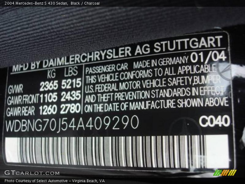 Black / Charcoal 2004 Mercedes-Benz S 430 Sedan