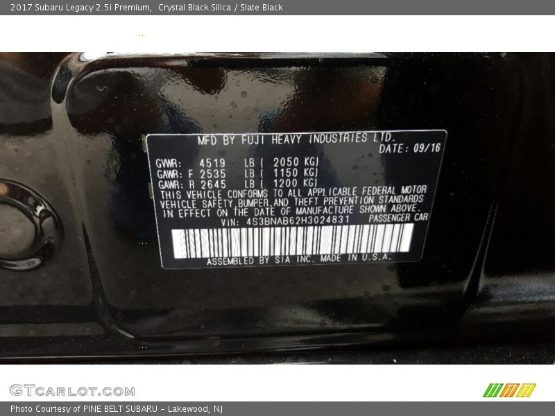Crystal Black Silica / Slate Black 2017 Subaru Legacy 2.5i Premium