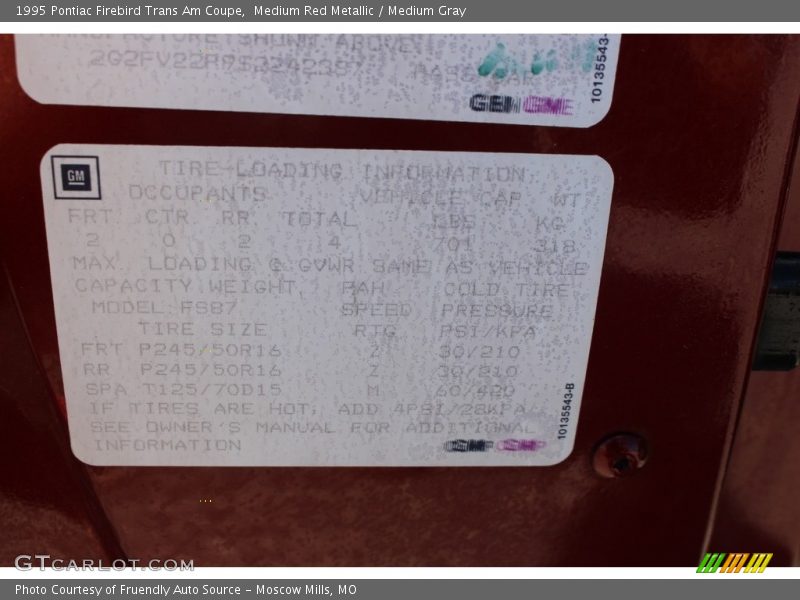 Medium Red Metallic / Medium Gray 1995 Pontiac Firebird Trans Am Coupe
