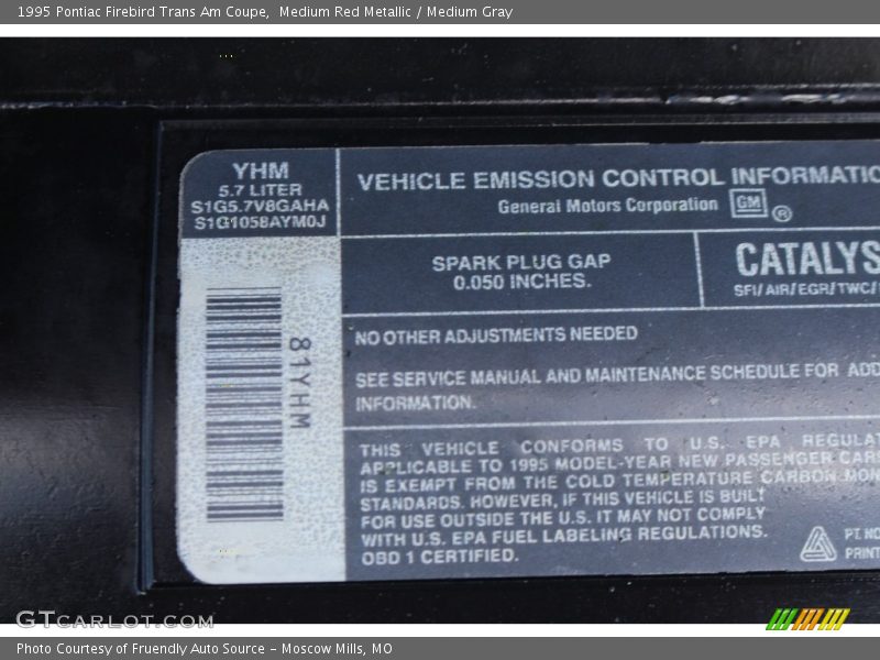 Medium Red Metallic / Medium Gray 1995 Pontiac Firebird Trans Am Coupe