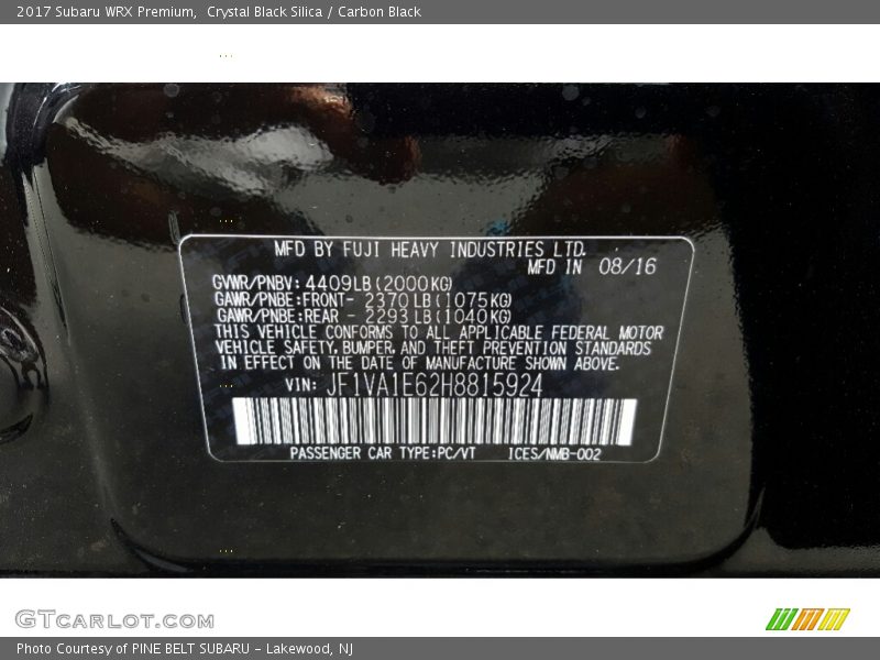 Crystal Black Silica / Carbon Black 2017 Subaru WRX Premium