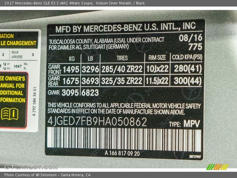 2017 GLE 63 S AMG 4Matic Coupe Iridium Silver Metallic Color Code 775