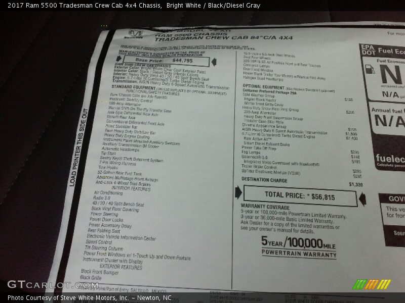  2017 5500 Tradesman Crew Cab 4x4 Chassis Window Sticker