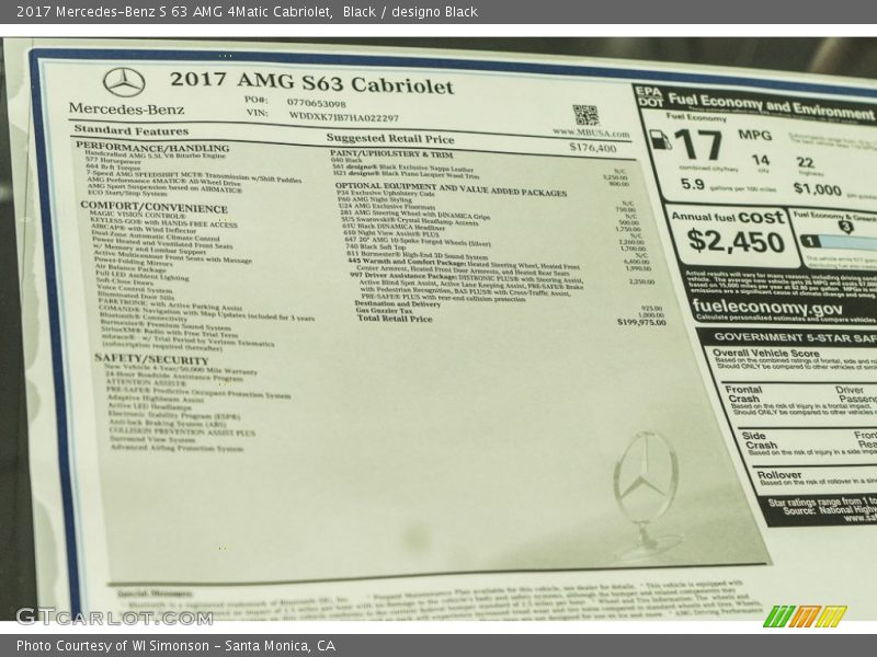  2017 S 63 AMG 4Matic Cabriolet Window Sticker