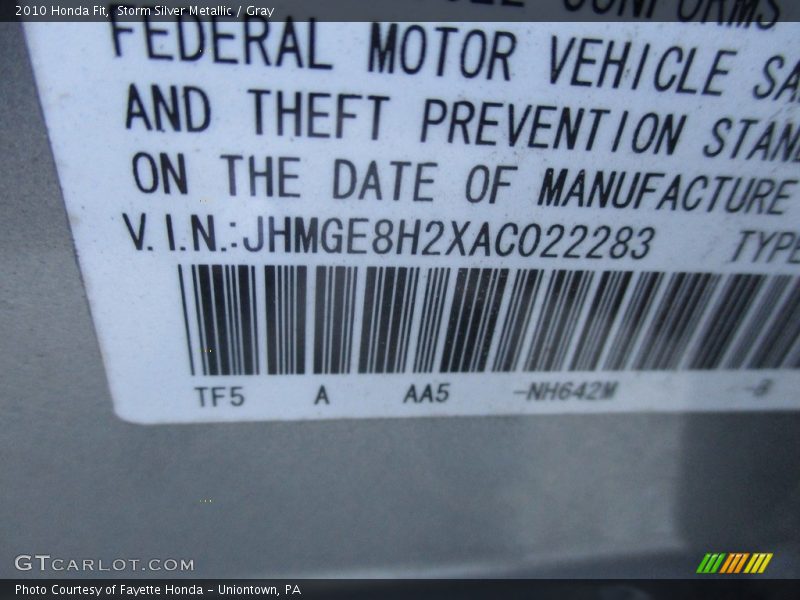 Storm Silver Metallic / Gray 2010 Honda Fit