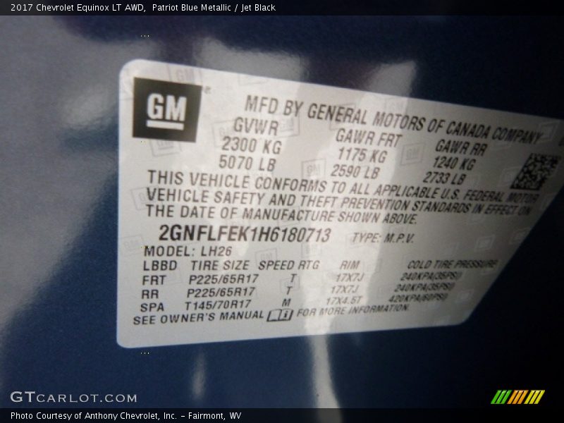 Patriot Blue Metallic / Jet Black 2017 Chevrolet Equinox LT AWD