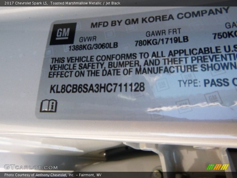 Toasted Marshmallow Metallic / Jet Black 2017 Chevrolet Spark LS