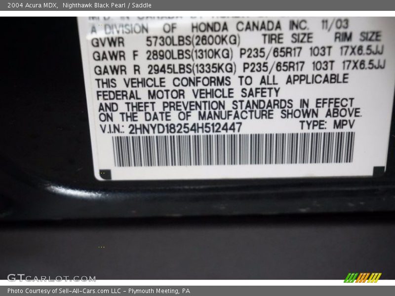 Nighthawk Black Pearl / Saddle 2004 Acura MDX
