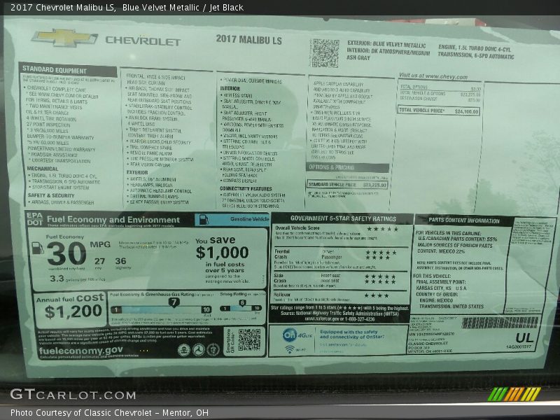 Blue Velvet Metallic / Jet Black 2017 Chevrolet Malibu LS