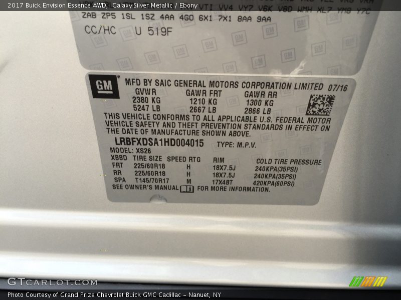 Galaxy Silver Metallic / Ebony 2017 Buick Envision Essence AWD