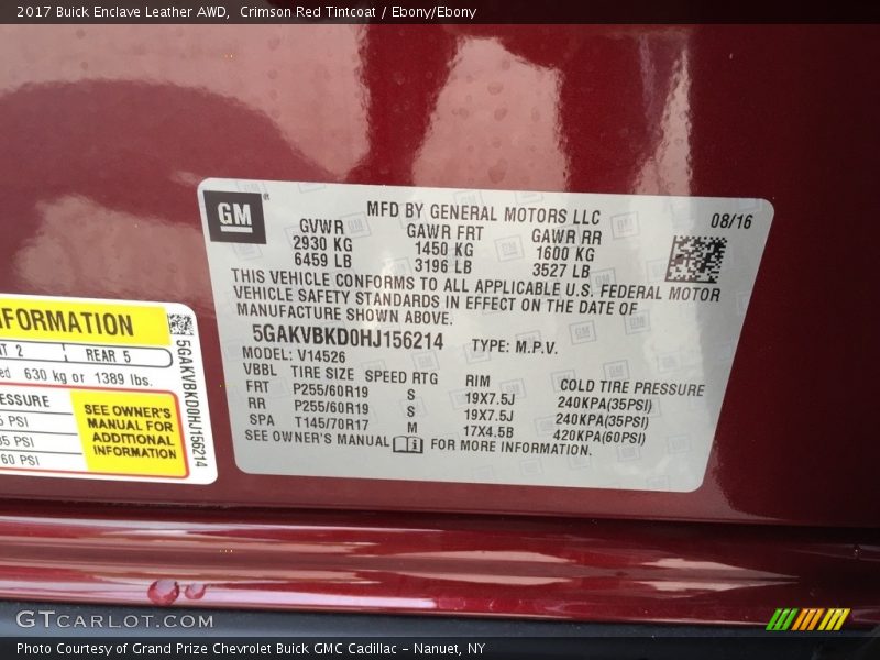 Crimson Red Tintcoat / Ebony/Ebony 2017 Buick Enclave Leather AWD