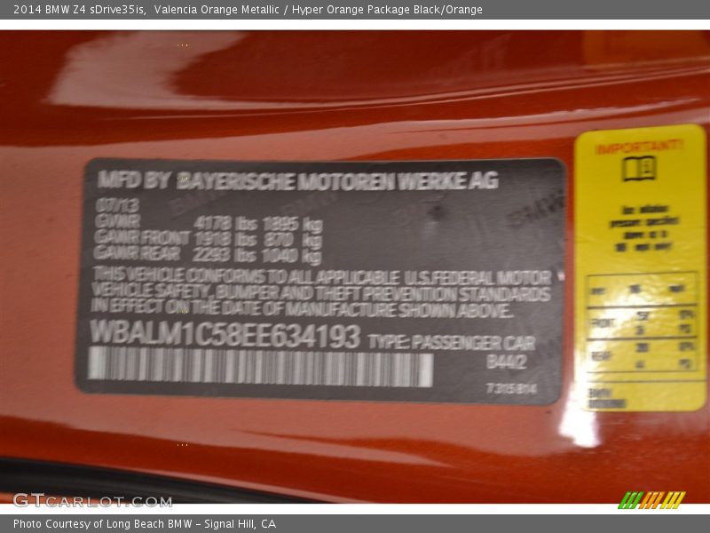 2014 Z4 sDrive35is Valencia Orange Metallic Color Code B44