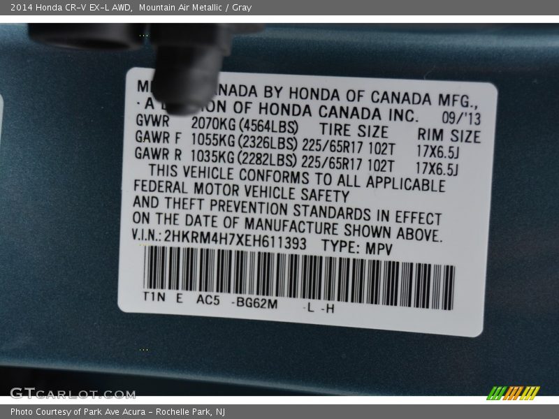 Mountain Air Metallic / Gray 2014 Honda CR-V EX-L AWD