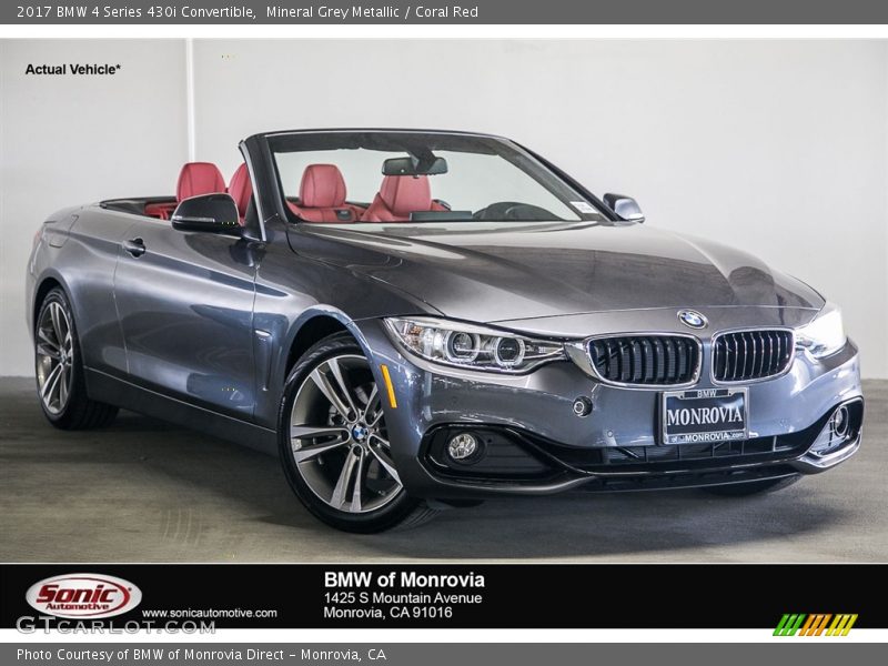 Mineral Grey Metallic / Coral Red 2017 BMW 4 Series 430i Convertible