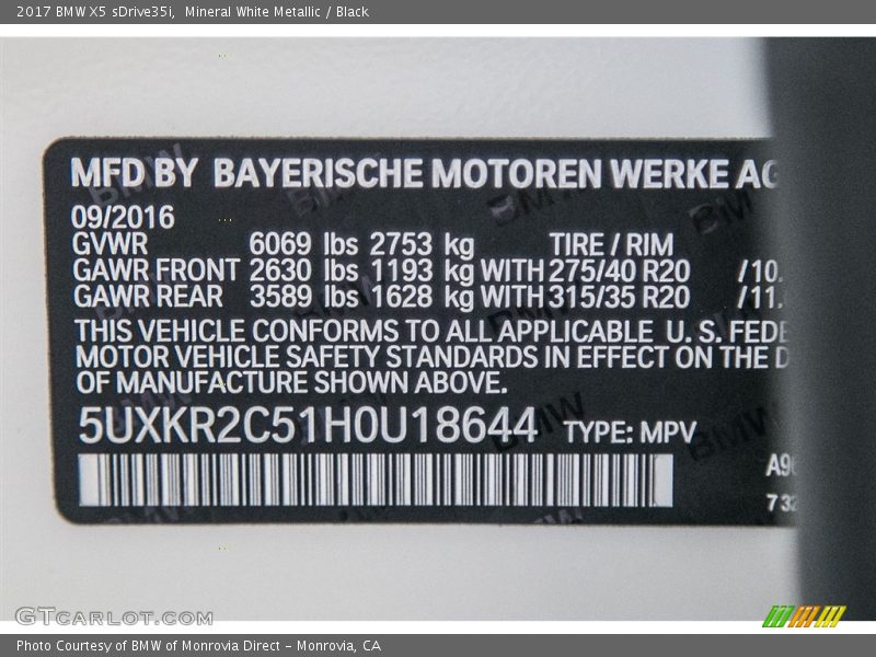 Mineral White Metallic / Black 2017 BMW X5 sDrive35i