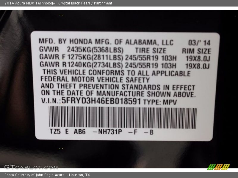 Crystal Black Pearl / Parchment 2014 Acura MDX Technology