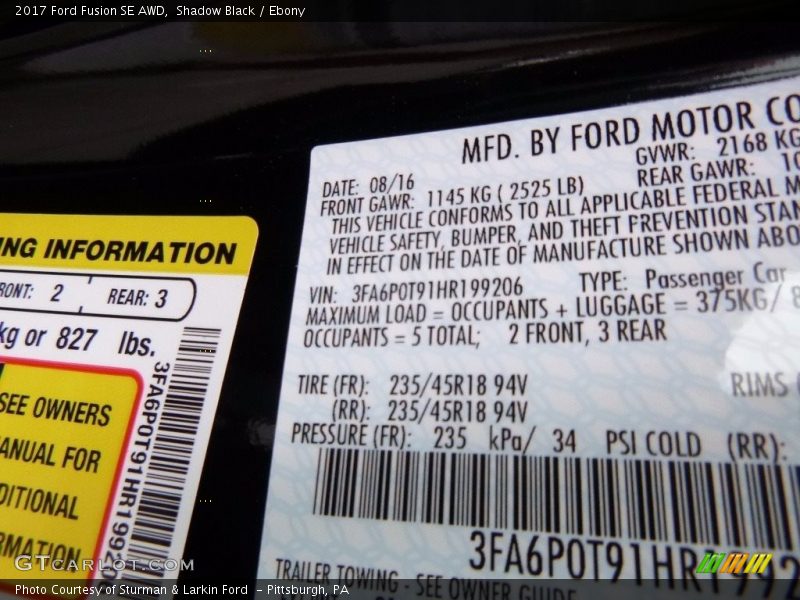 Shadow Black / Ebony 2017 Ford Fusion SE AWD