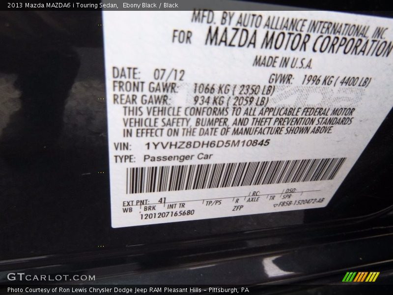 Ebony Black / Black 2013 Mazda MAZDA6 i Touring Sedan