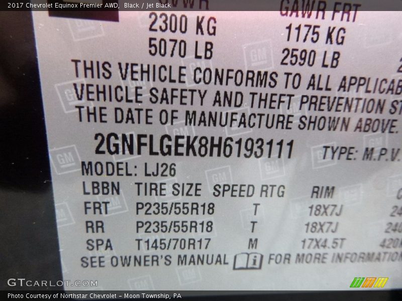 Black / Jet Black 2017 Chevrolet Equinox Premier AWD