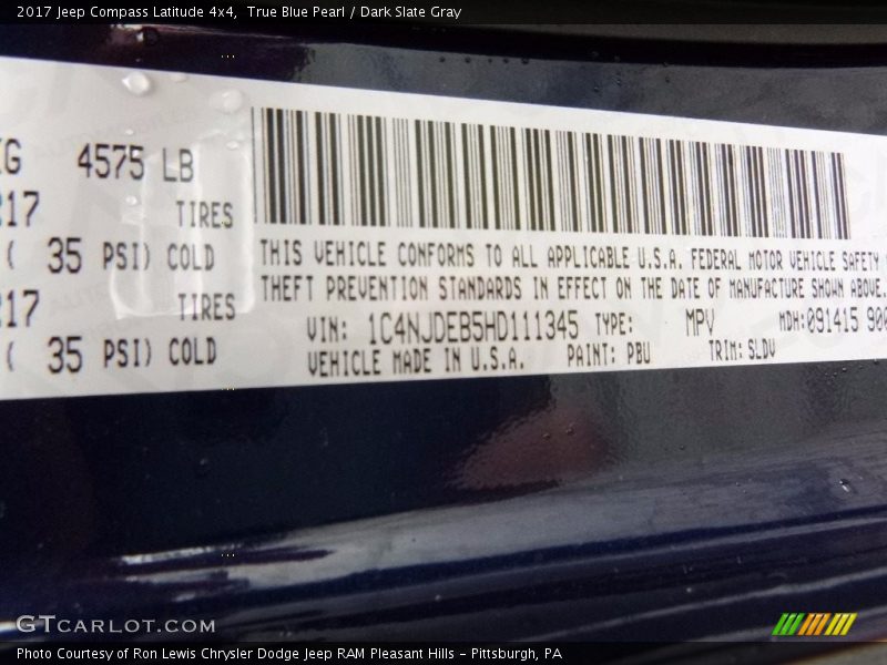 True Blue Pearl / Dark Slate Gray 2017 Jeep Compass Latitude 4x4