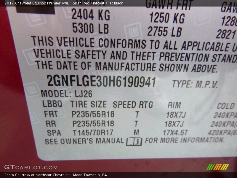 Siren Red Tintcoat / Jet Black 2017 Chevrolet Equinox Premier AWD