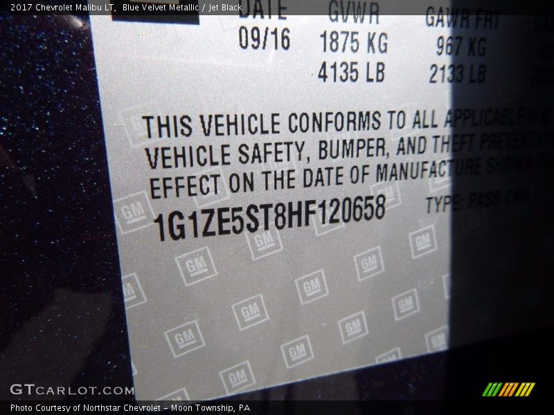 Blue Velvet Metallic / Jet Black 2017 Chevrolet Malibu LT