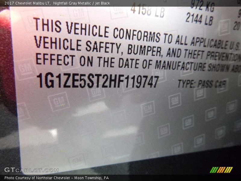 Nightfall Gray Metallic / Jet Black 2017 Chevrolet Malibu LT
